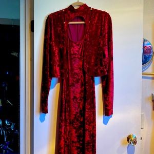 Red crushed velvet MIDI dress